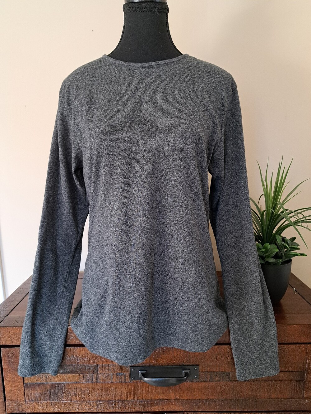 Ellen Tracy Cotton Tee Long Sleeve Grey T-shirt Women's Size Large Top Stretch